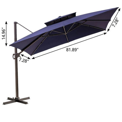 15" Navy Blue Polyester Round Tilt Cantilever Patio Umbrella with Stand HomeRoots
