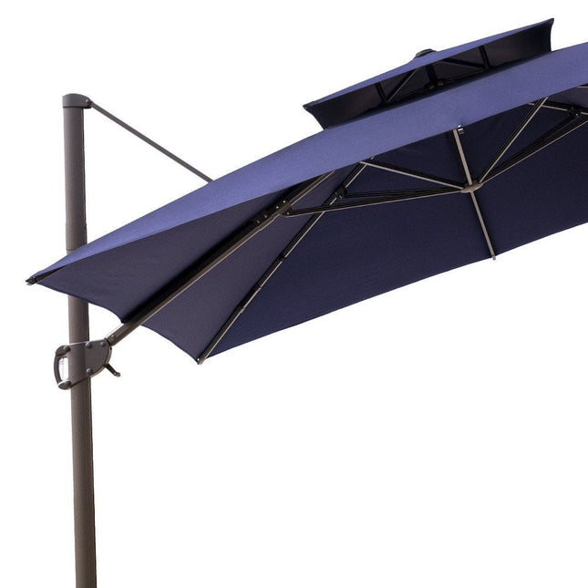 11' Navy Blue Polyester Round Tilt Cantilever Patio Umbrella with Stand HomeRoots