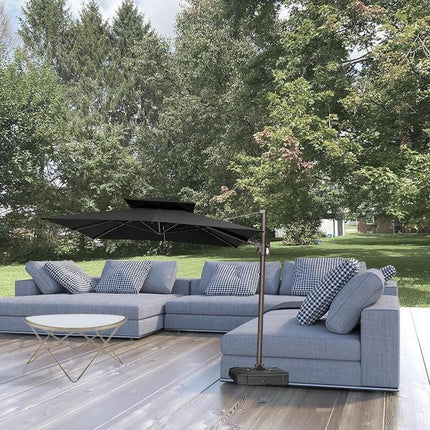 11' Black Polyester Round Tilt Cantilever Patio Umbrella With Stand HomeRoots