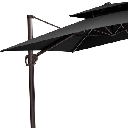 11' Black Polyester Round Tilt Cantilever Patio Umbrella With Stand HomeRoots