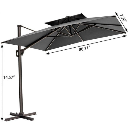11' Gray Polyester Round Tilt Cantilever Patio Umbrella with Stand HomeRoots