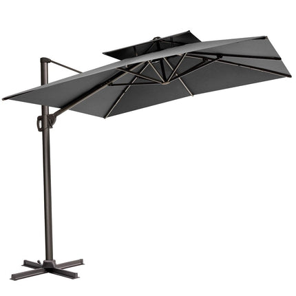 11' Dark Gray Polyester Round Tilt Cantilever Patio Umbrella With Stand HomeRoots