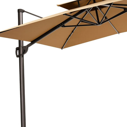 11' Tan Polyester Round Tilt Cantilever Patio Umbrella With Stand HomeRoots
