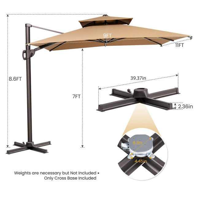 11' Tan Polyester Round Tilt Cantilever Patio Umbrella with Stand HomeRoots