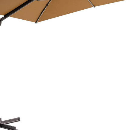 11' Tan Polyester Round Tilt Cantilever Patio Umbrella With Stand HomeRoots