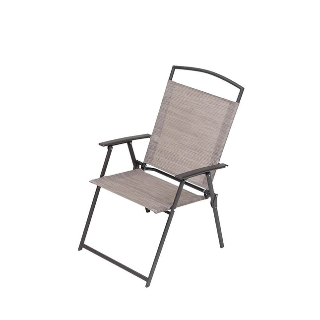 Set of Four 35" Brown Steel Sling Outdoor Folding Arm Chairs HomeRoots