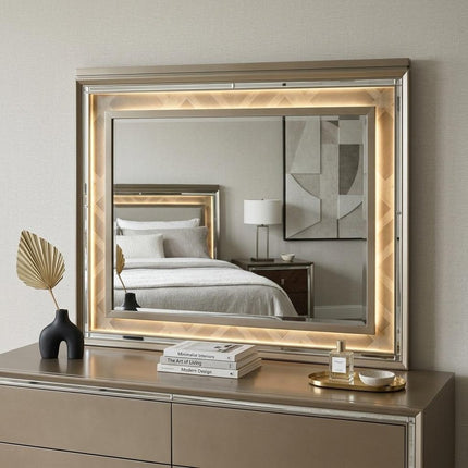 37" Champagne Lighted Wood Framed Mounted Dresser Mirror HomeRoots