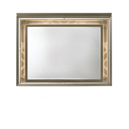 37" Champagne Lighted Wood Framed Mounted Dresser Mirror HomeRoots