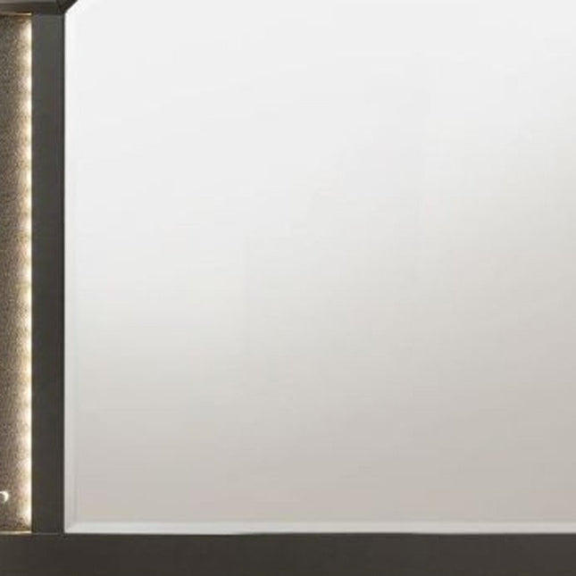 38" Gunmetal Lighted Abstract Wood Framed Mounted Dresser Mirror