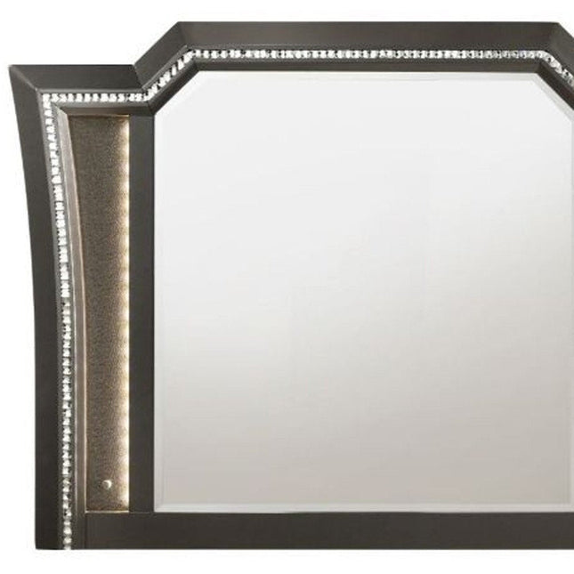 38" Gunmetal Lighted Abstract Wood Framed Mounted Dresser Mirror HomeRoots