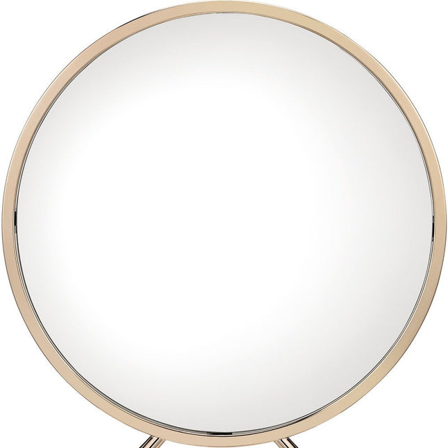 Set of Two Gold Metal And Faux Leather Round Freestanding Makeup Mirror And Stool