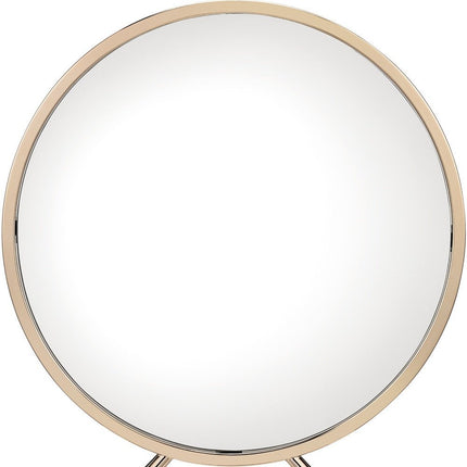 Set of Two Gold Metal And Faux Leather Round Freestanding Makeup Mirror And Stool HomeRoots