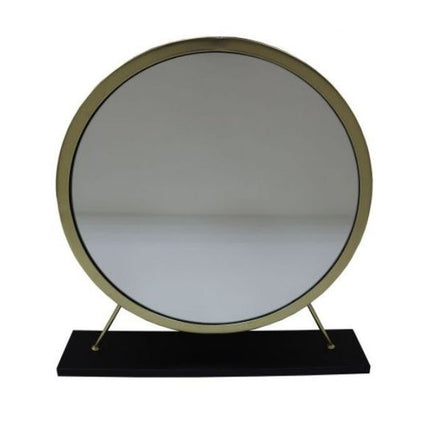 Set of Two Gold Black and White Metal And Faux Fur Freestanding Makeup Mirror And Stool HomeRoots