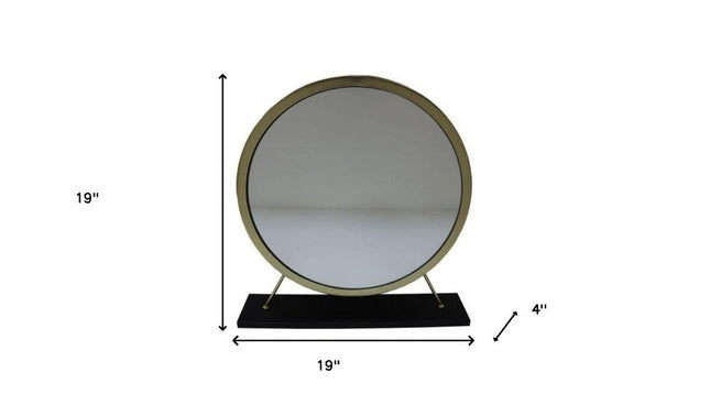 Set of Two Gold Black and White Metal And Faux Fur Freestanding Makeup Mirror And Stool