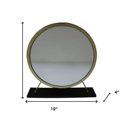 Set of Two Gold Black and White Metal And Faux Fur Freestanding Makeup Mirror And Stool HomeRoots
