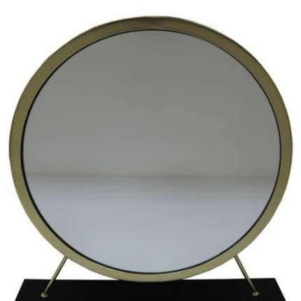 Set of Two Gold Black and White Metal And Faux Fur Freestanding Makeup Mirror And Stool HomeRoots