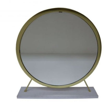 19" Brass Metal Round Freestanding Ornate Framed Makeup Shaving Tabletop Mirror