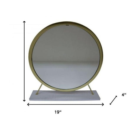 19" Brass Metal Round Freestanding Ornate Framed Makeup Shaving Tabletop Mirror