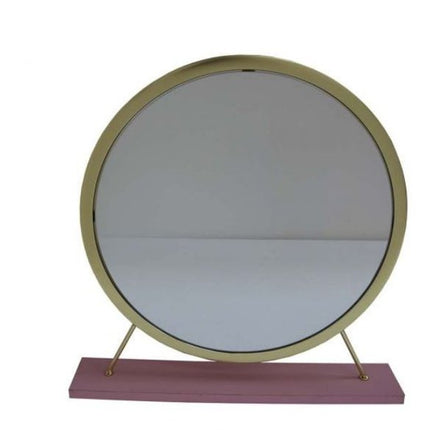 19" Brass Metal Round Freestanding Ornate Framed Makeup Shaving Tabletop Mirror HomeRoots
