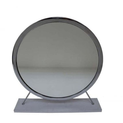 19" Gray Metal Round Freestanding Ornate Framed Makeup Shaving Tabletop Mirror