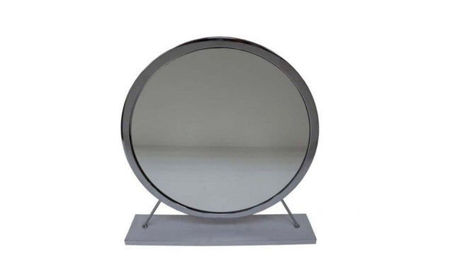 19" Gray Metal Round Freestanding Ornate Framed Makeup Shaving Tabletop Mirror HomeRoots