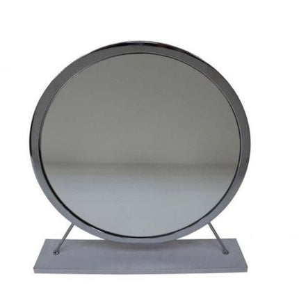 19" Gray Metal Round Freestanding Ornate Framed Makeup Shaving Tabletop Mirror HomeRoots