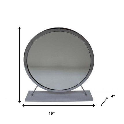 19" Gray Metal Round Freestanding Ornate Framed Makeup Shaving Tabletop Mirror