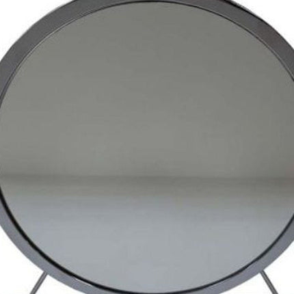 19" Gray Metal Round Freestanding Ornate Framed Makeup Shaving Tabletop Mirror HomeRoots