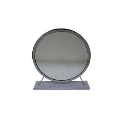 19" Gray Metal Round Freestanding Ornate Framed Makeup Shaving Tabletop Mirror HomeRoots