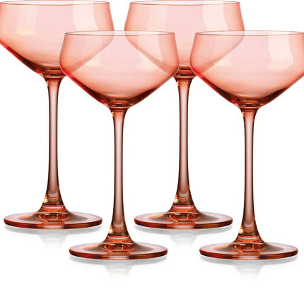 Set of Four Coral Crystal Shallow Bowl Stemmed Coupe HomeRoots