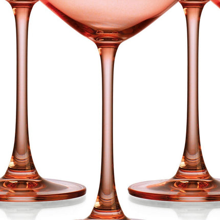 Set of Four Coral Crystal Shallow Bowl Stemmed Coupe HomeRoots