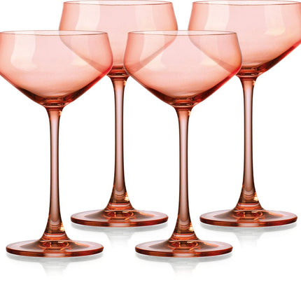 Set of Four Coral Crystal Shallow Bowl Stemmed Coupe HomeRoots
