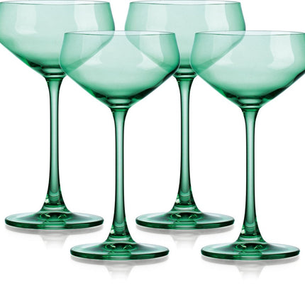 Set of Four Green Crystal Shallow Bowl Stemmed Coupe HomeRoots