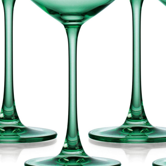 Set of Four Green Crystal Shallow Bowl Stemmed Coupe HomeRoots