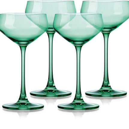 Set of Four Green Crystal Shallow Bowl Stemmed Coupe HomeRoots