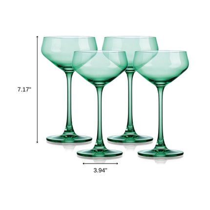 Set of Four Green Crystal Shallow Bowl Stemmed Coupe HomeRoots