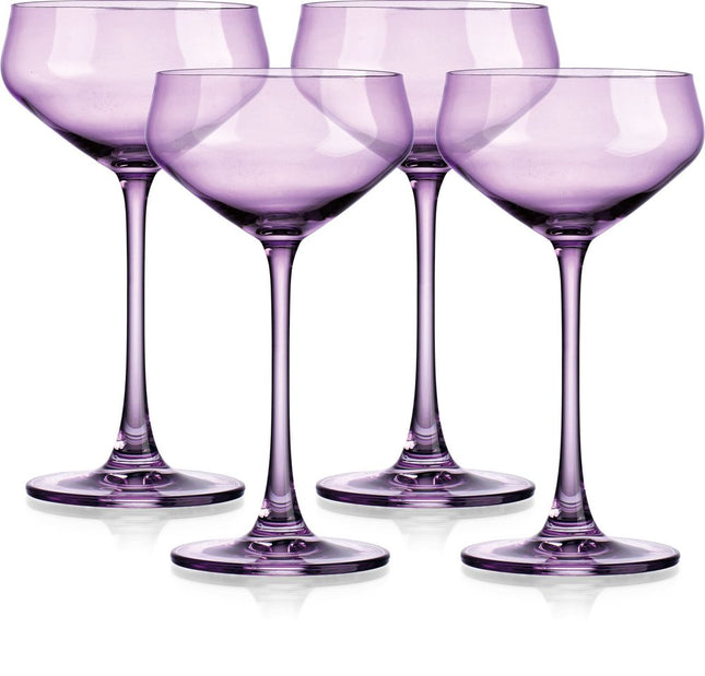 Set of Four Purple Crystal Shallow Bowl Stemmed Coupe HomeRoots