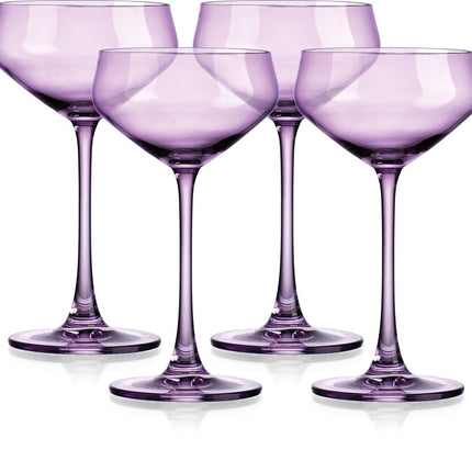 Set of Four Purple Crystal Shallow Bowl Stemmed Coupe HomeRoots