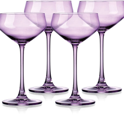 Set of Four Purple Crystal Shallow Bowl Stemmed Coupe HomeRoots
