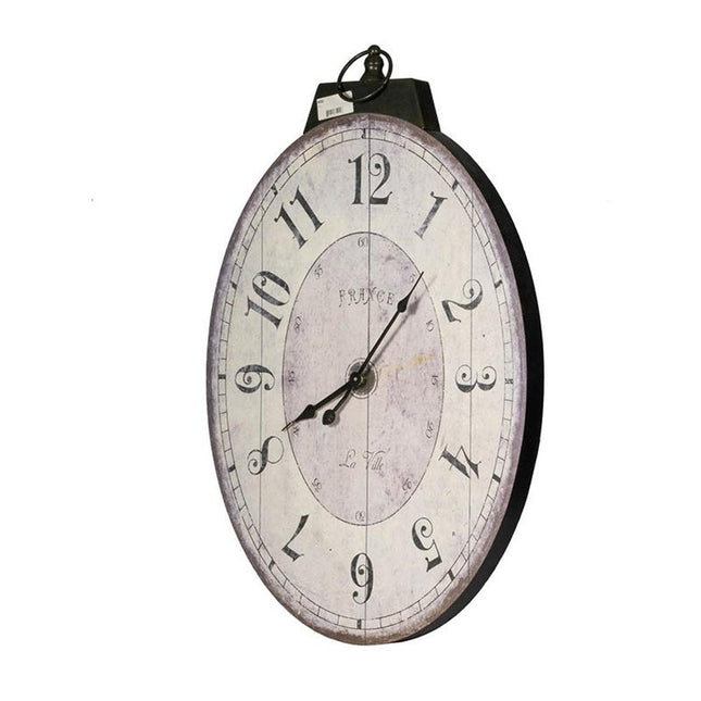 18" Oval Ivory Wood Analog Wall Clock HomeRoots