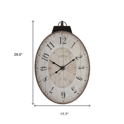 18" Oval Ivory Wood Analog Wall Clock HomeRoots