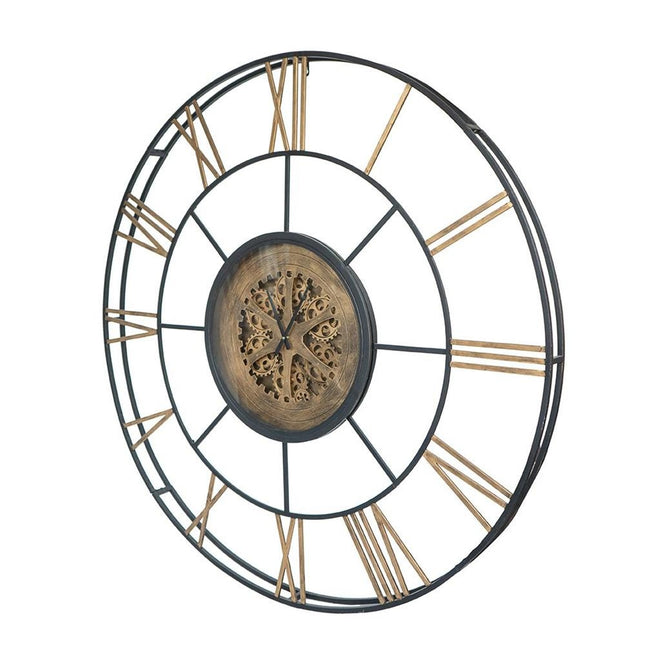 56" Circle Copper Metal and Glass Analog Exposed Gear Wall Clock HomeRoots