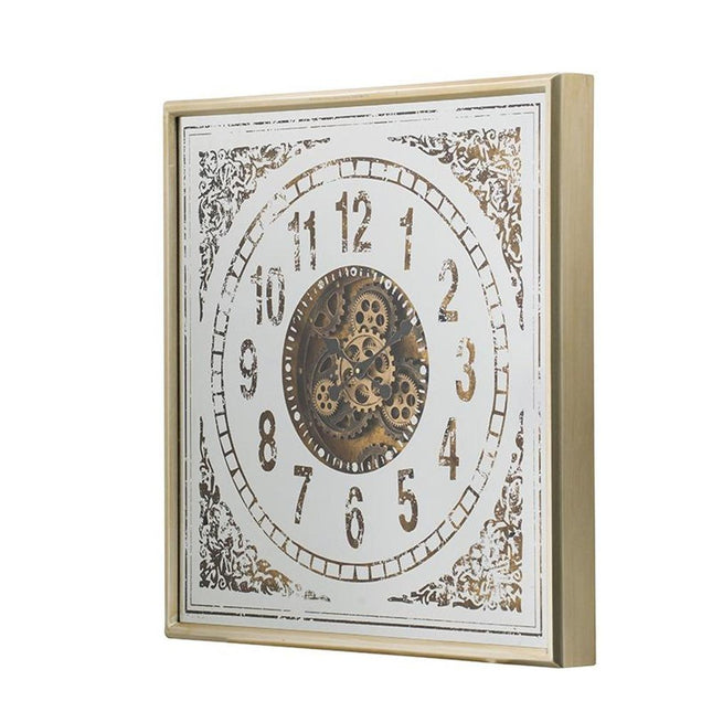 32" Square Gold and Silver Wood and Mirror Analog Exposed Gear Wall Clock HomeRoots