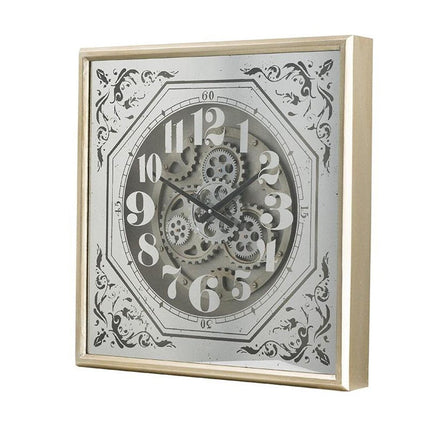 24" Square Gold and Silver Wood and Mirror Exposed Gear Wall Clock HomeRoots