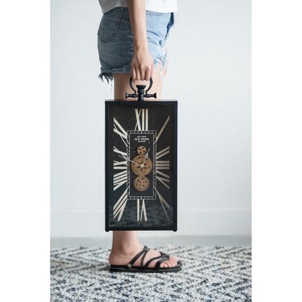 10" Black and Gold Metal and Glass Analog Vintage Style Crackle Wall Clock HomeRoots