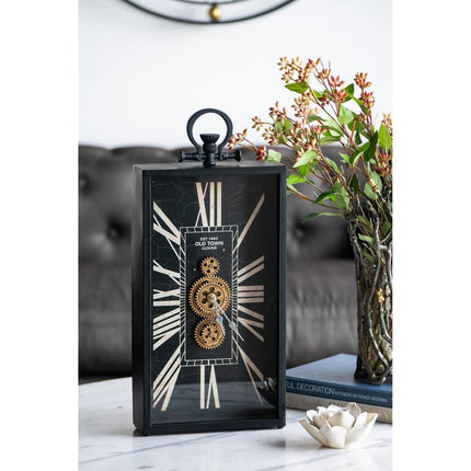 10" Black and Gold Metal and Glass Analog Vintage Style Crackle Wall Clock HomeRoots