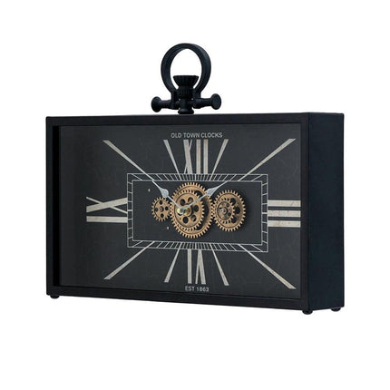 13" Black and Gold Metal and Glass Analog Vintage Style Crackle Wall Clock HomeRoots