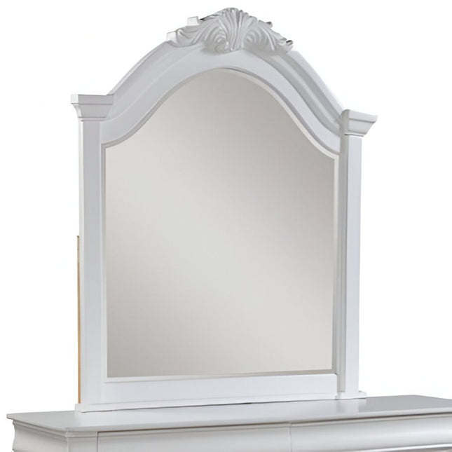 43" White Solid Wood Crowned Top Dresser Mount Framed Mirror HomeRoots
