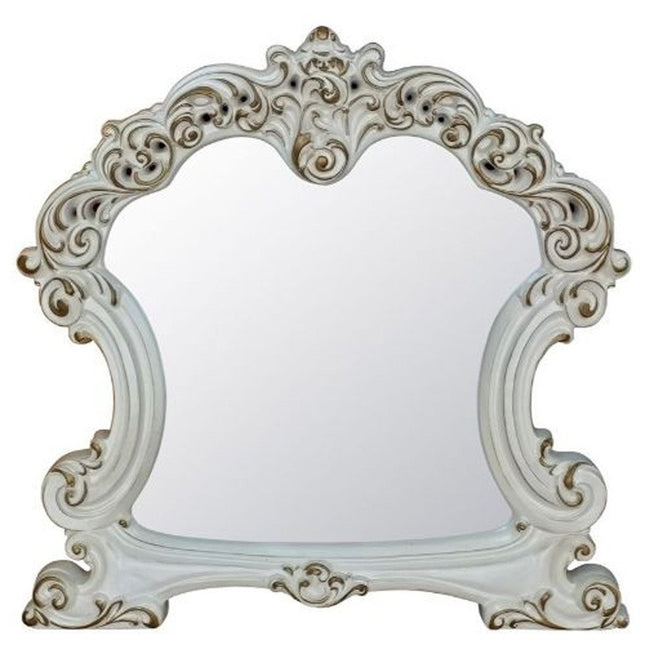 45" White Abstract Wood Framed Mounted Dresser Mirror