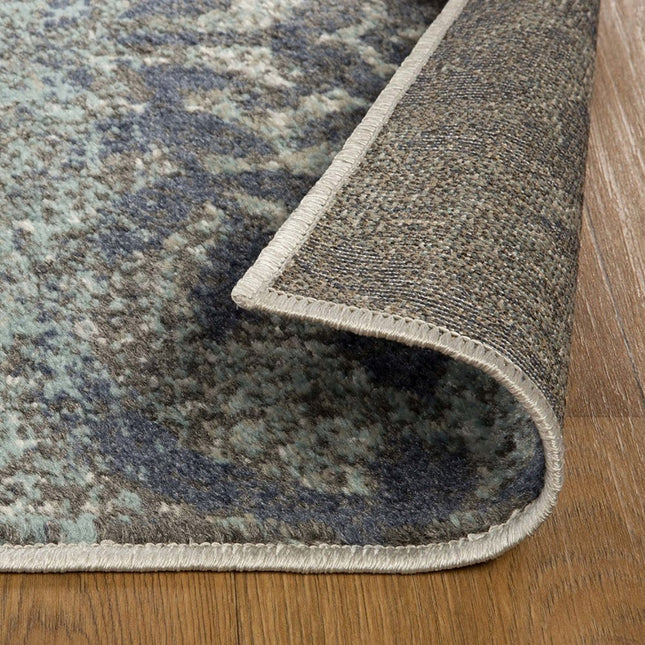 10' Teal And Ivory Damask Distressed Runner Rug HomeRoots